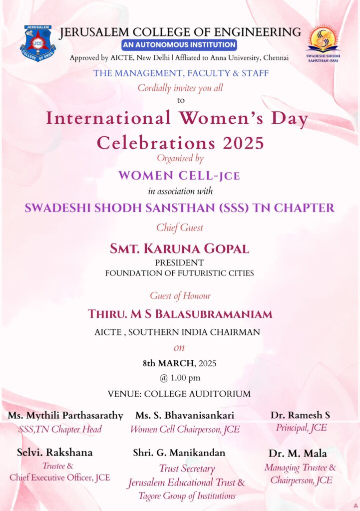International Women's day celebration at Jerusalem Engg college Chennai